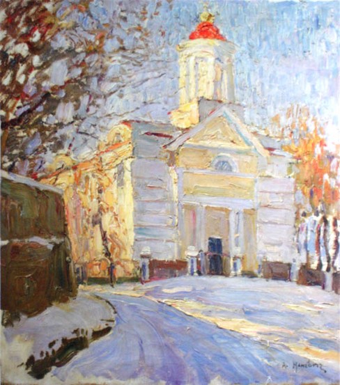 Image - Abram Manevich: Winter Landscape with a Church (1900s).